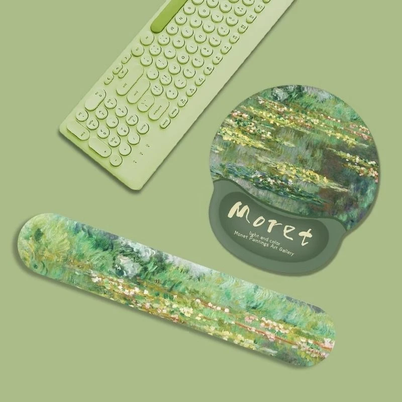 

Oil Painting Mouse Pad with Silicone Wrist Rest Anti-Slip Memory Foam Ergonomic Design Mouse Pads Keyboard Support Hand Rest