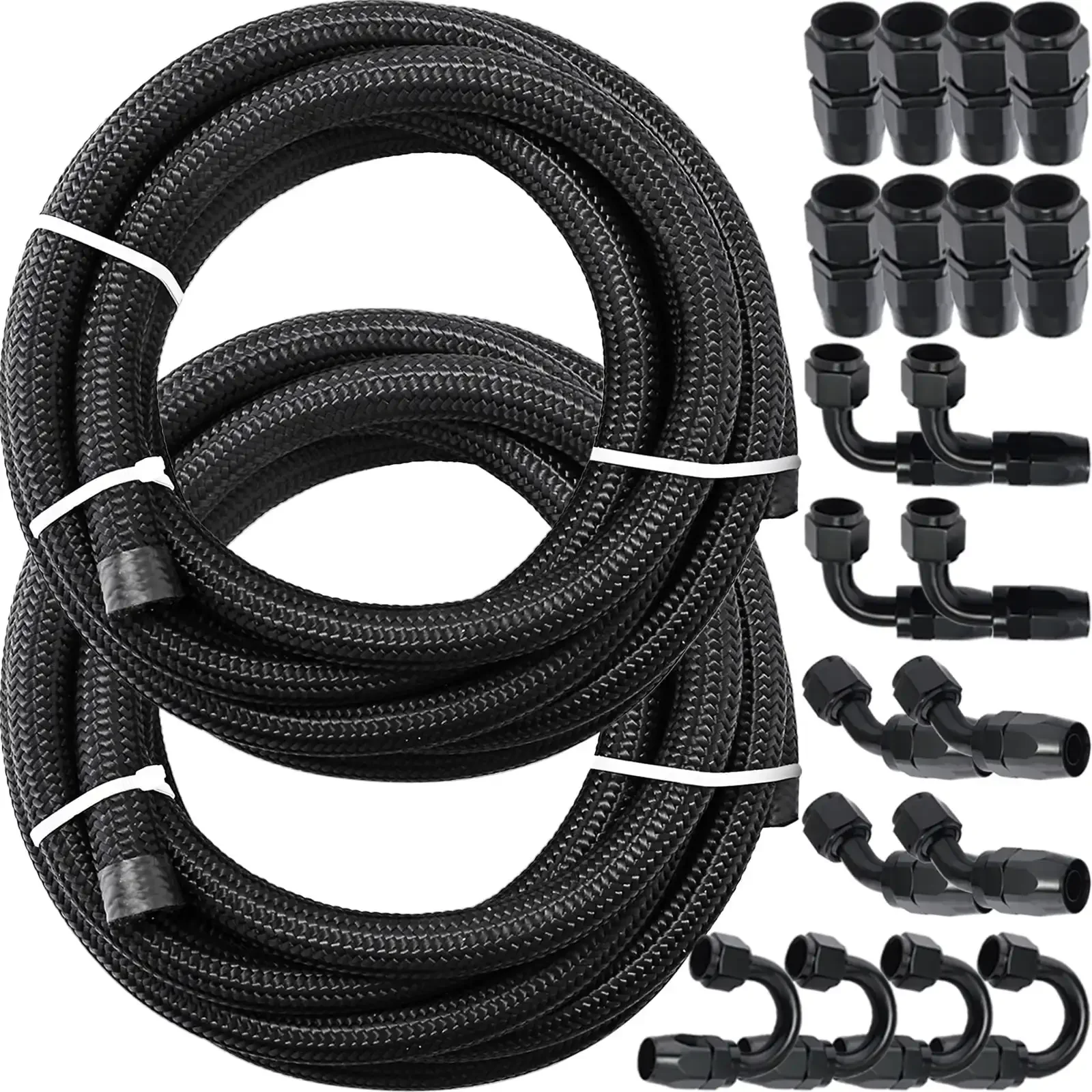 8AN Fuel Line, 20 Pcs 8AN Fuel Hose Kit, 32.8Ft BK Nylon Stainless Steel Braided Oil Line Hose