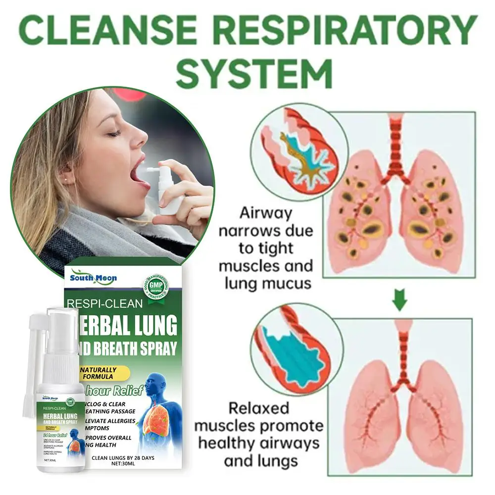 Herbal Cleansing Lung Spray para desintoxicação do fumante, Congestão nasal clara, Aliviar a garganta, Cuidado nasal desconfortável, 1 a 5 pcs