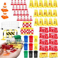 Mini Traffic Signs Road Street Signs Playset Construction Traffic Cone Warning Sign Garbage Can Roadblock Safety Education Toy
