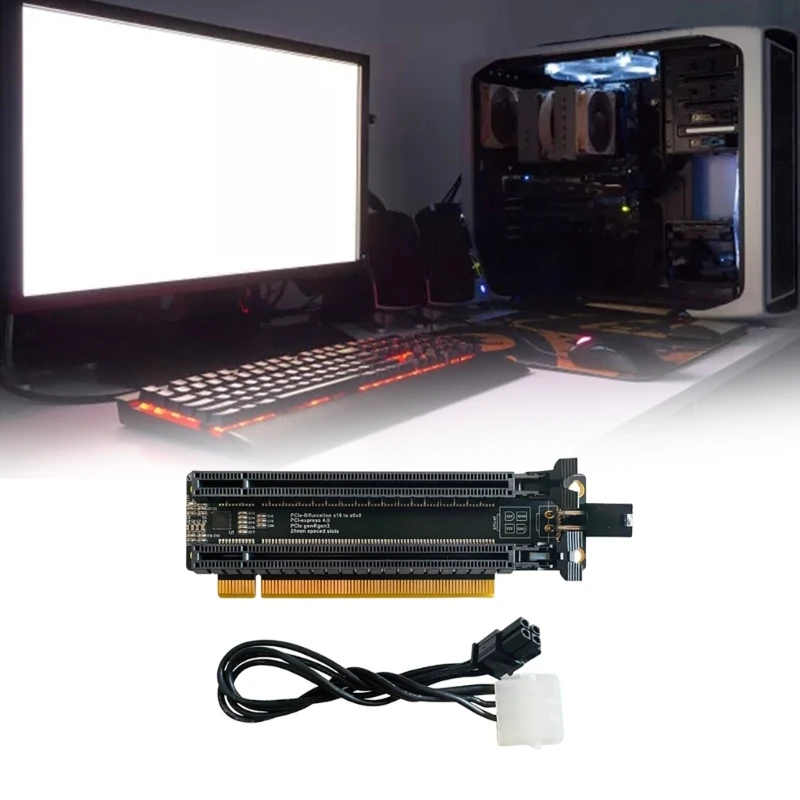 

PCIE4.0 x16 1 to 2 Expansion Card PCIe-Bifurcation x16 to X8X8 4P Power