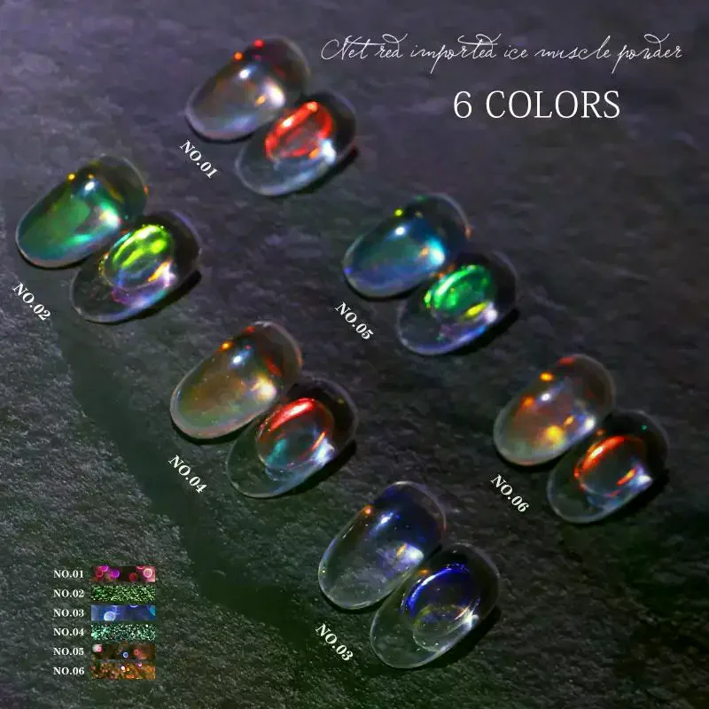 Glitter Aurora Ice Transparent Laser Rainbow Mirror Gel Pigment Powder Chrome Nail Charm Gel Polish Art Decoration Supplies Nai