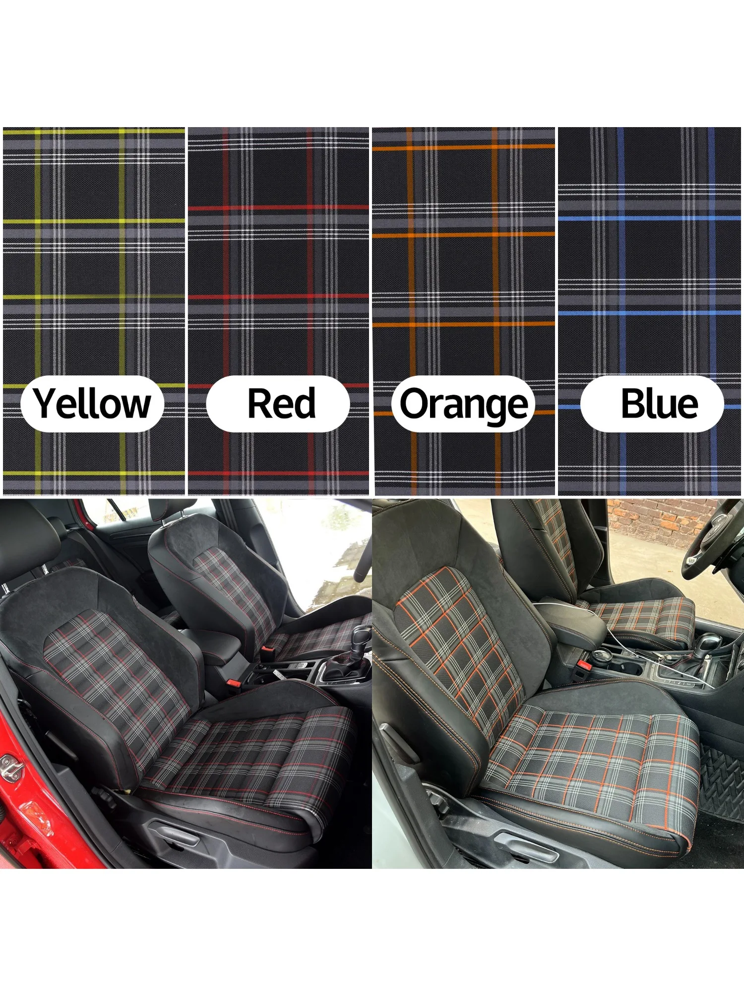 (1X1.5M) Zwart Plaid Interieur Seat Cover Doek Bekleding Stof voor MK7 VW Golf GTI MK1-K2 T1 T2 T3.etc - afbeelding 2