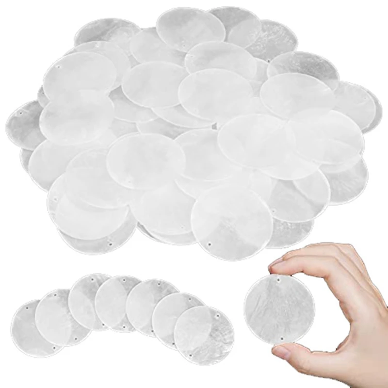 Rodada Natural Shell Branco Shell Conchas para Wind Chimes Jóias Decoração de Casa 60 Pcs Buracos