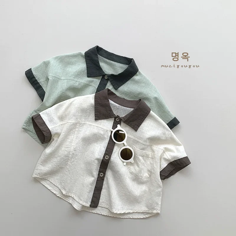 Camicia per bambini Top camicie a maniche corte ragazzi e ragazze stile coreano sciolto giapponese e coreano solido Top abbigliamento per bambini