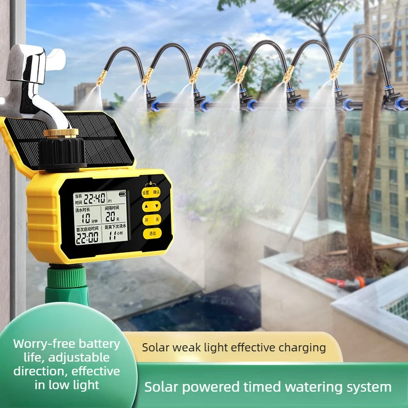 Solar Powered Smart Automatic Watering Timer Sprinkler System Universal Direction Adjustable Atomizing Water Sprayer For Garden