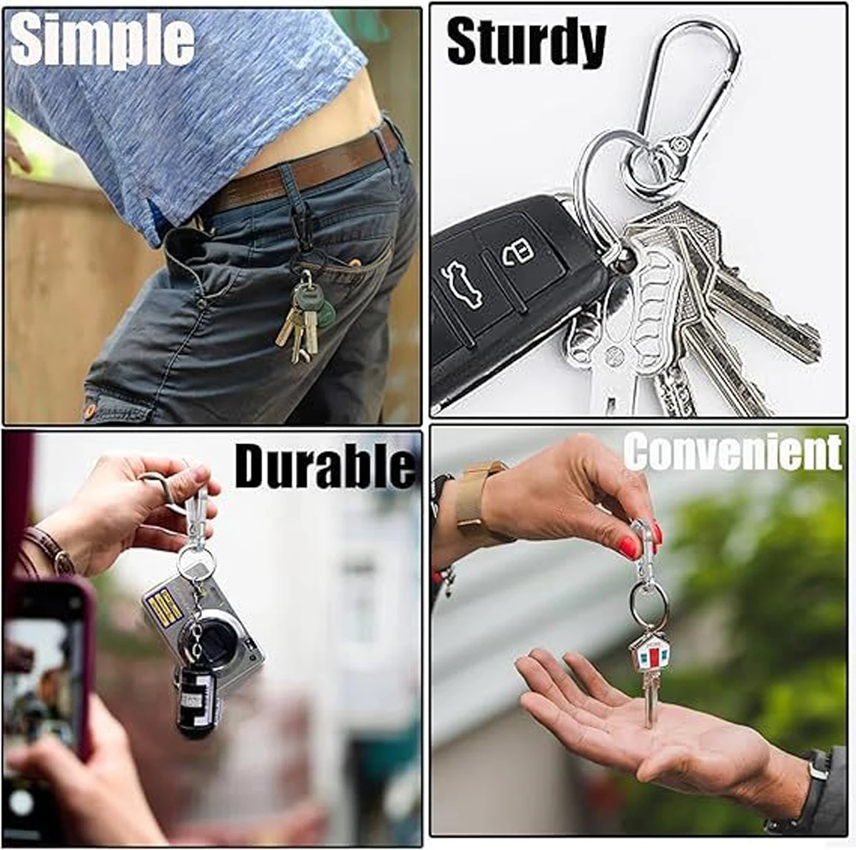 4 PCS Stainless Steel Carabiner Clip Keychain Metal Key Rings Keyring Key Holder Clips Hook Holder Organizer for Car Keys Finder image 4