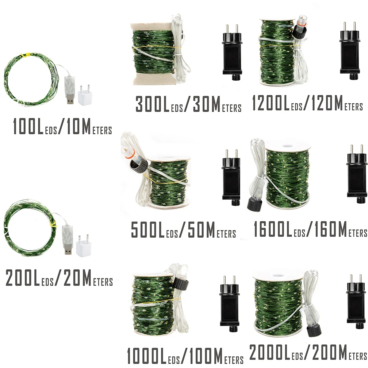 สายสีเขียว 1000 ไฟ LED String 100 M ต้นคริสต์มาสไฟ Fairy กันน้ํากลางแจ้ง Garland คริสต์มาสตกแต่งวันหยุด