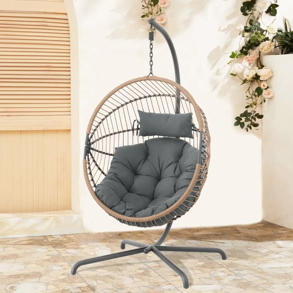 Egg Swing Chair with Stand, Hanging Swing Chair, Foldable Hammock Chair Aluminum with Steel Frame, 350LBS Capacity for Patio