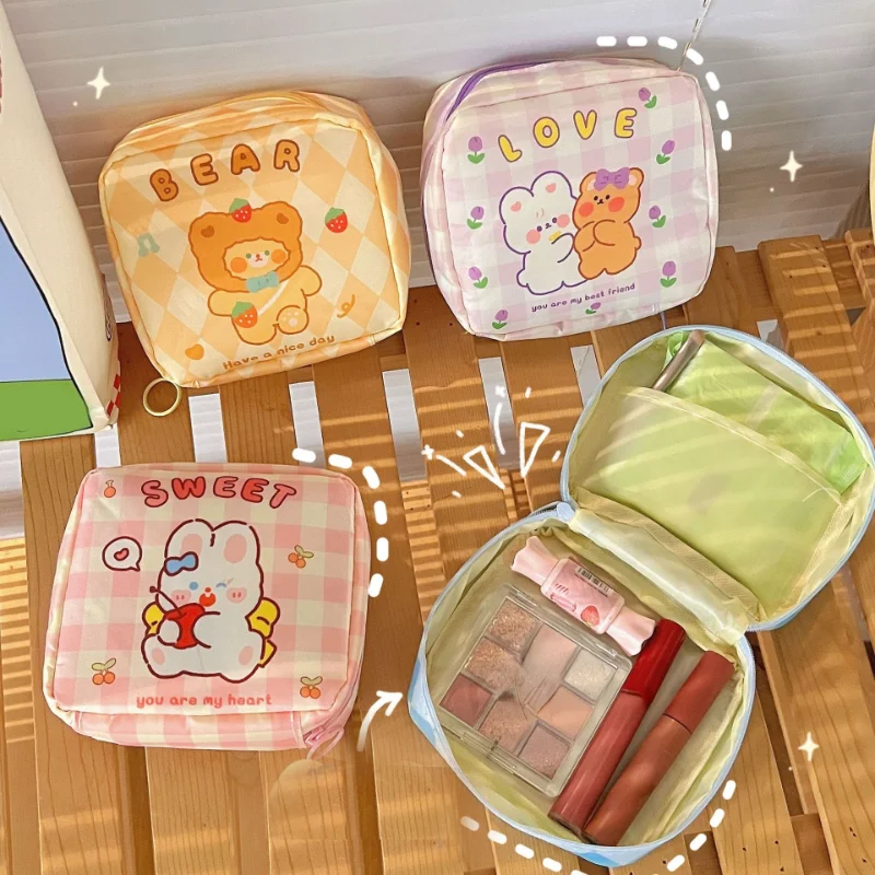 Ins tas kosmetik kecil kartun lucu, casing Organizer Makeup lipstik Mini, Kantung tas penyimpanan koin Earphone perjalanan