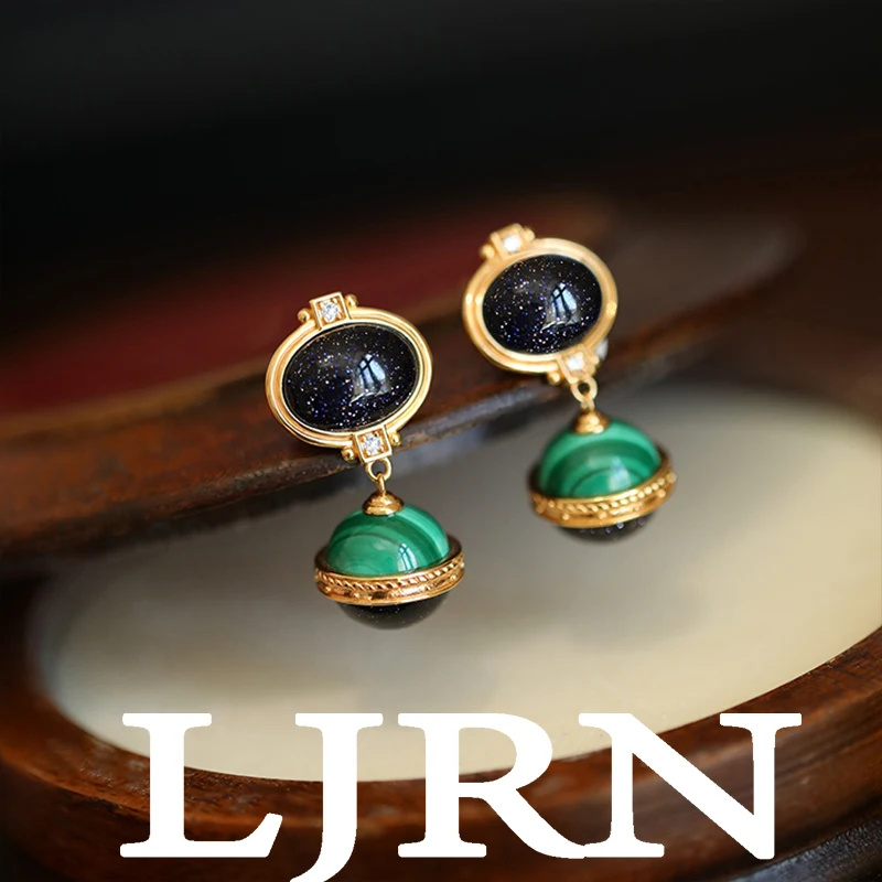 

2023 New Vintage Drop Earring Natural Stone Malachite Palace Retro Trendy Dangle Earring for Wemen Party Jewelry