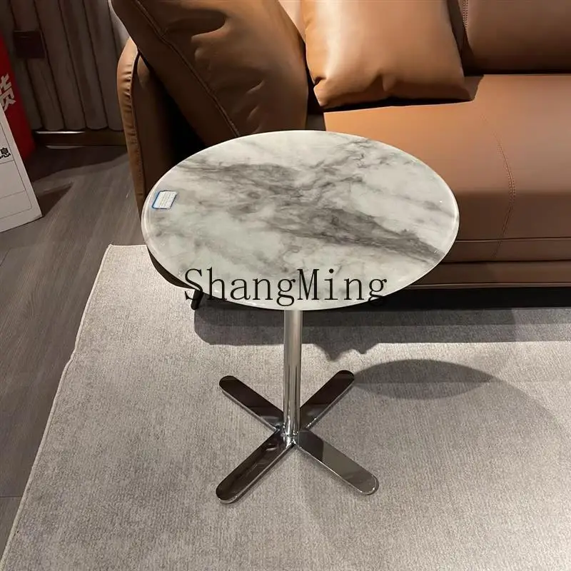 

HJ natural marble round table simple modern sofa living room round small coffee table home creativity