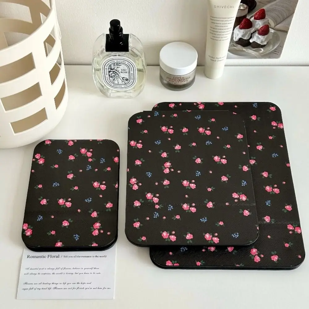 Pu lederen desktopstandaardspiegel Compacte cosmetische spiegel Bloemvouw make-upspiegel Opvouwbare lichtgewicht make-upspiegel Unisex