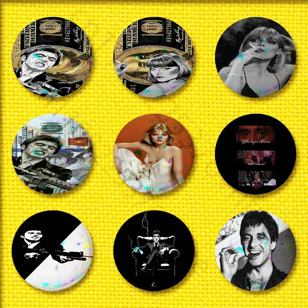 

S-ScarfaceS T-Tony Montana Badge For 44mm 25mm 32mm 75mm 58mm Round Tinplate Pin Brooch Insignia Case Gift