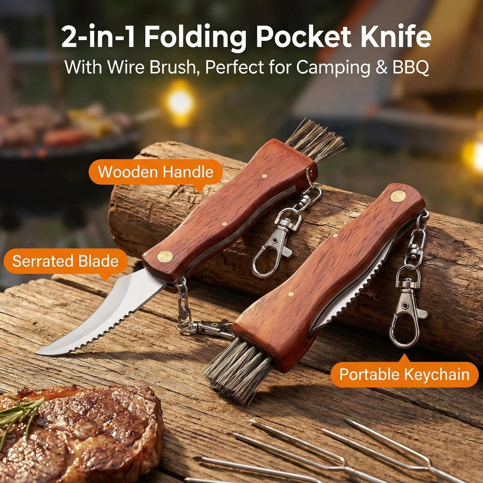 Grady Fung Brand Mushroom Folding Knife - Rosewood Body, Stainless Steel Blade - Ideal for Brushcraft, Outdoor Cutting Tools