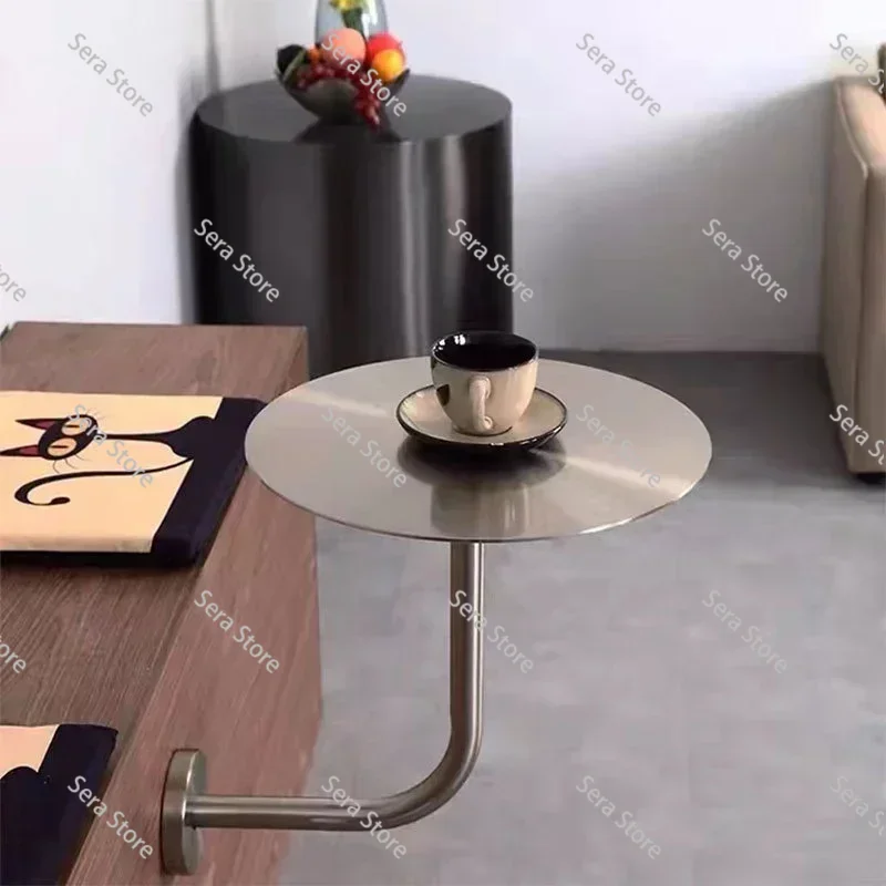 Wall Hanging Stainless Steel Small Round Table Modern Milk Tea Shop Cafe Table Simple Against The Wall Space Saving Table