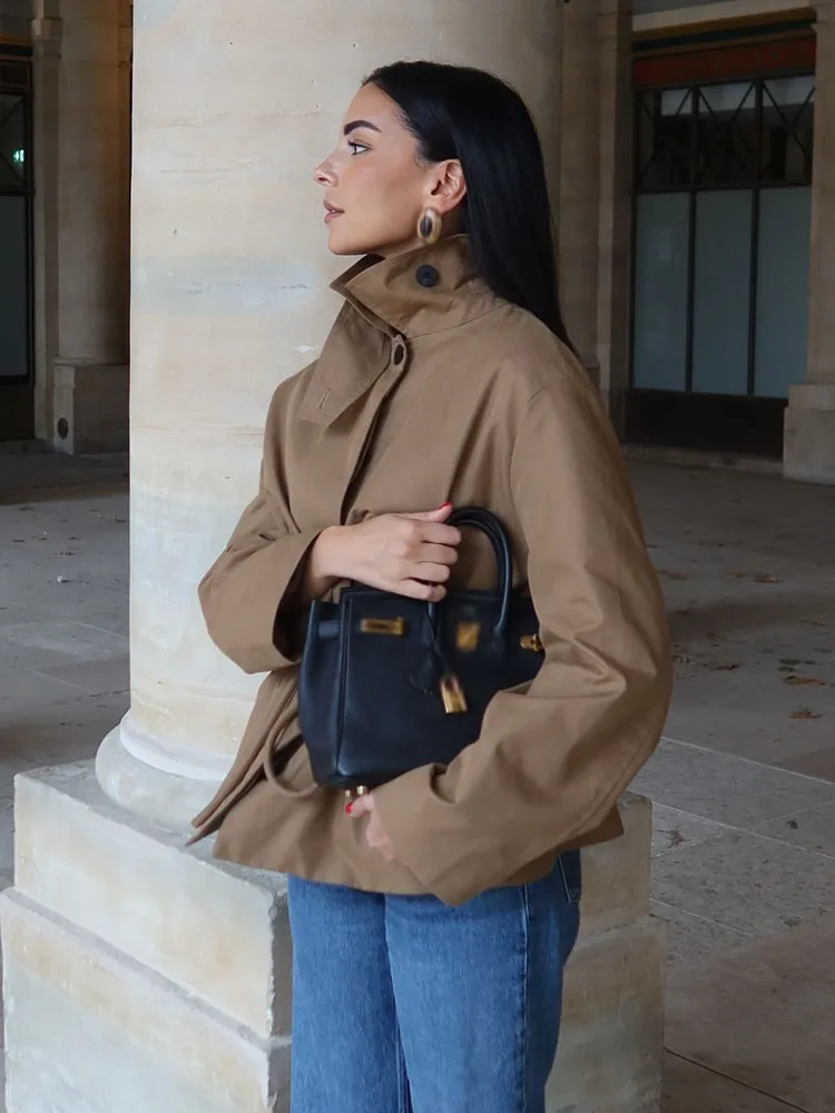 여성 가을 캐주얼 재킷 솔리드 턴다운 칼라 레이스업 장식 싱글 브레스티드 여성 신상 패션 긴팔 코트