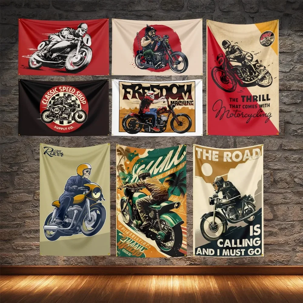 CAFE RACER Motorcycle Flag Polyester Digital Printing Classic Moto Banner