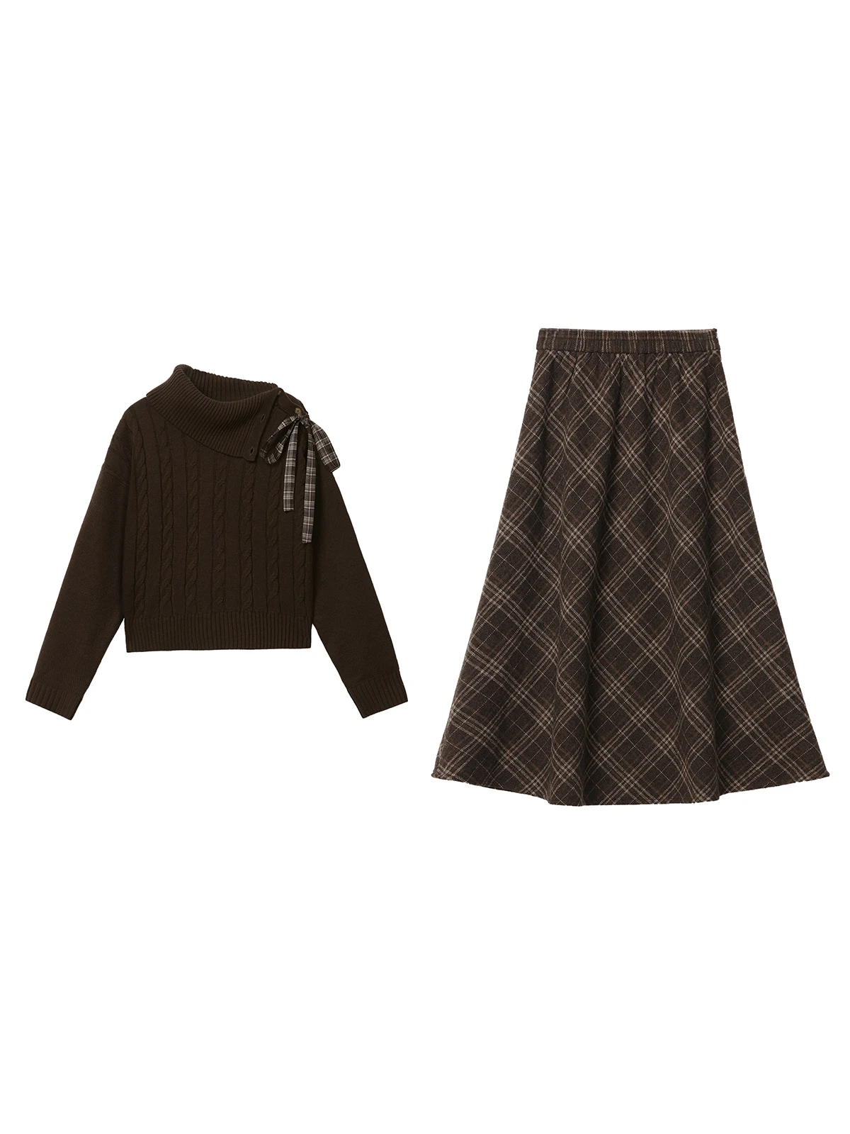 

Модный зимний комплект для женщин: свитер и юбка в винтажном стиле с принтом оленя, утягивающий силуэт, в клетку, из двух предметов