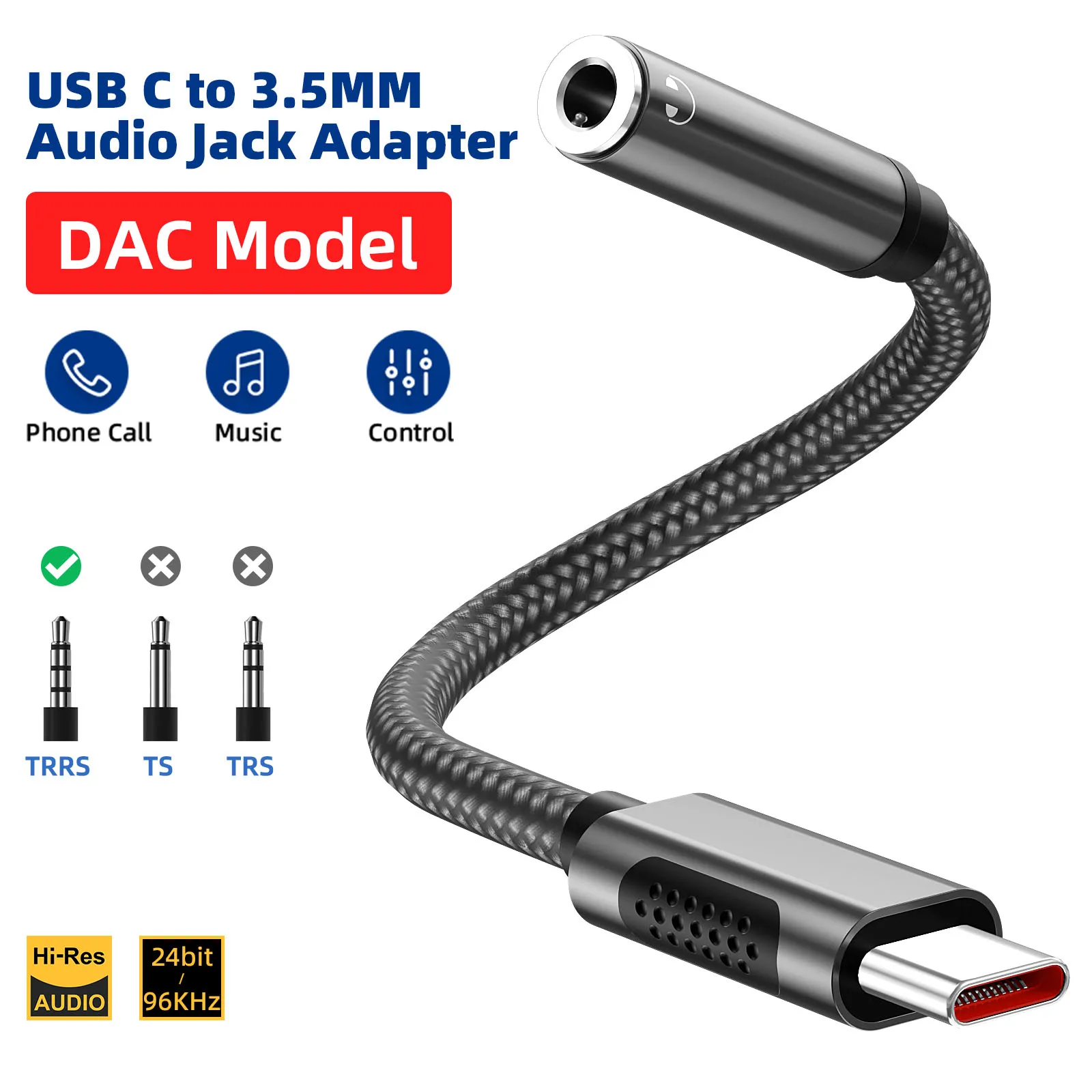 

USB C to 3.5mm Adapter Type C to Aux Cable Headphone Jack Adapter for iPhone 17 16 15 Samsung S25 S24 Pixel 9 iPad Pro 4 Oneplus