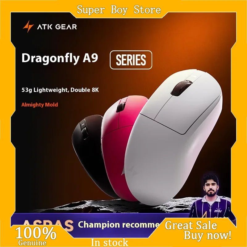 

ATK DragonFly A9 Air Ultimate Wireless Gaming Mouse PAW3950 Ultra 42000DPI 750IPS 8KHz RGB Ergonomic Design for Windows MacOs