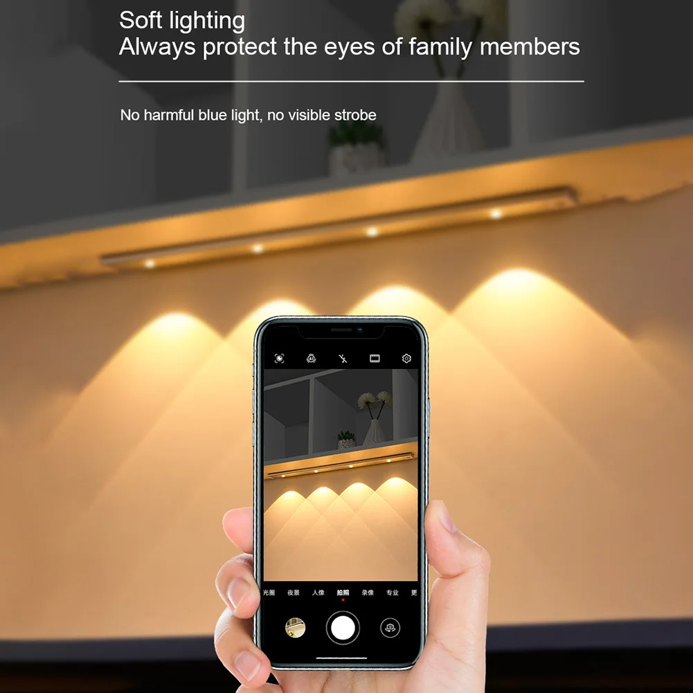 ذاتية اللصق LED إضاءة الخزانة بار ، رقيقة جدا استشعار الحركة ، USB قابلة للشحن ، ضوء الليل للخزانة والمدخل