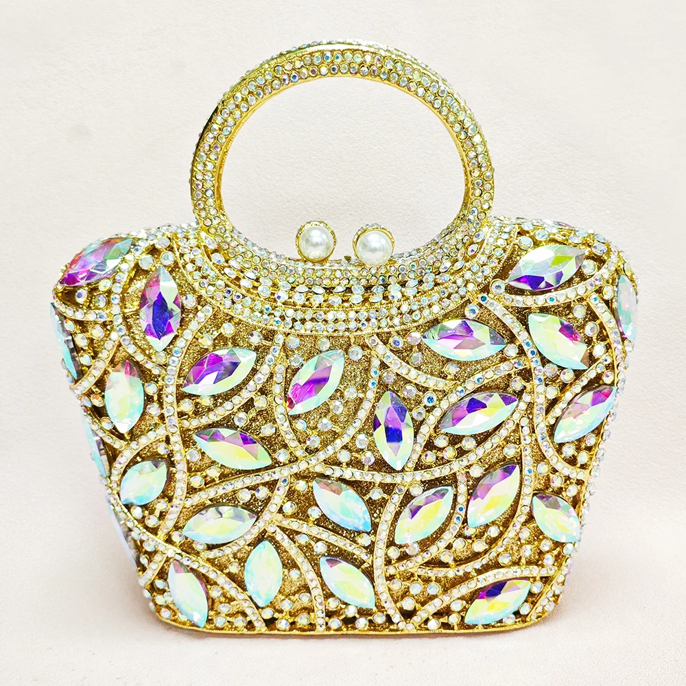 Large Stone Top-Handle  Blue/Green/Red Diamond Wedding Purse Crystal  Wedding  Handbags Large Capacity Lady Phone Clutches