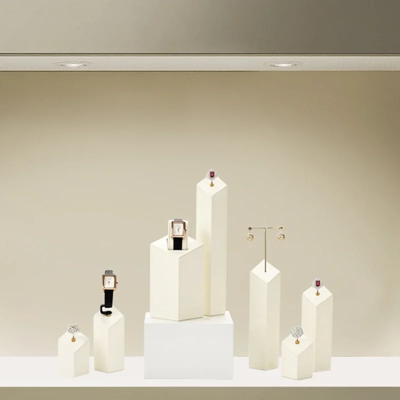 

White microfiber metal jewelry display rack, high-end rings, earrings, watch counter, jewelry display props