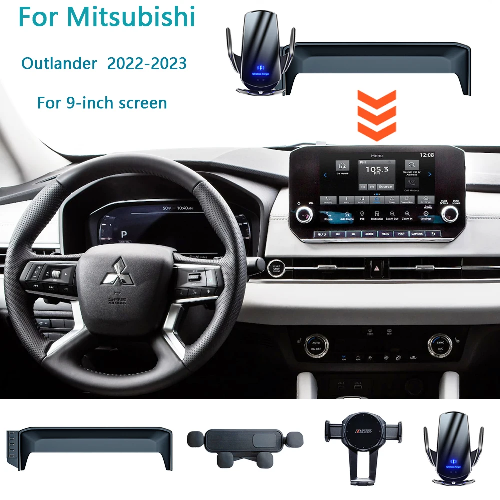 For Mitsubishi Outlander 2022 2023 Car Phone Holder 9-Inch Screen Fixed Navigation Bracket Wireless Charging Car Accessories