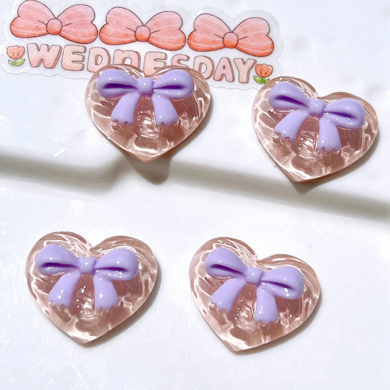 10 Pcs New Cute Butterfly Junction Heart-Shaped Resin Flat Back Fit Phone Deco Parts Embellishments For Hair Bows AccessoriesA60