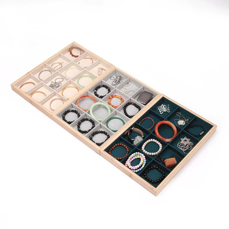 

Простой лоток для ювелирных изделий из бамбукового дерева с 12 сетками, многофункциональные серьги, кольца, браслет, ожерелье, лотки для хранения, органайзеры для ювелирных изделий