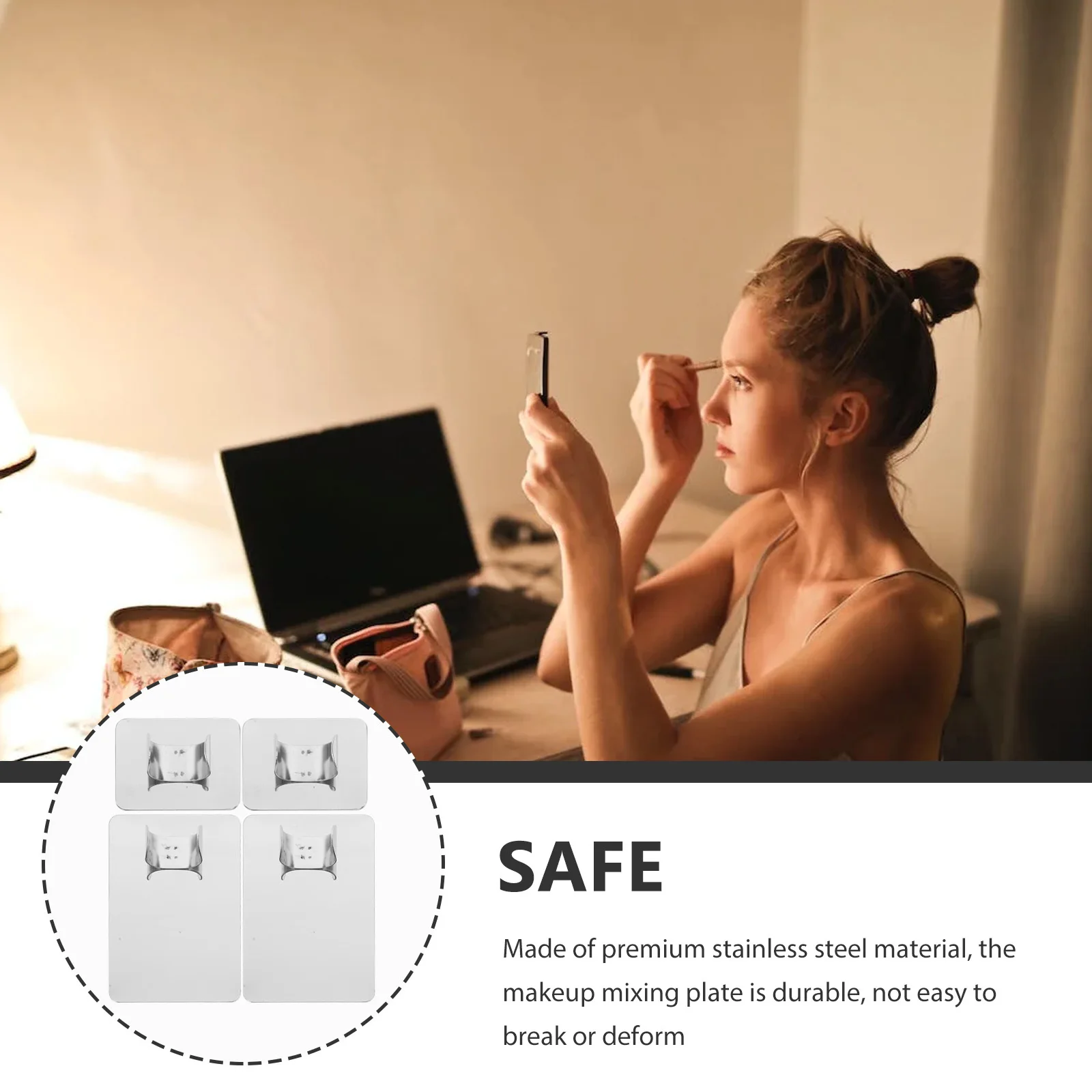 

4Pcs Makeup Mixing Plate Stainless Steel Foundation Palette Ring Easy to Hold Portable Palette Makeup Plate