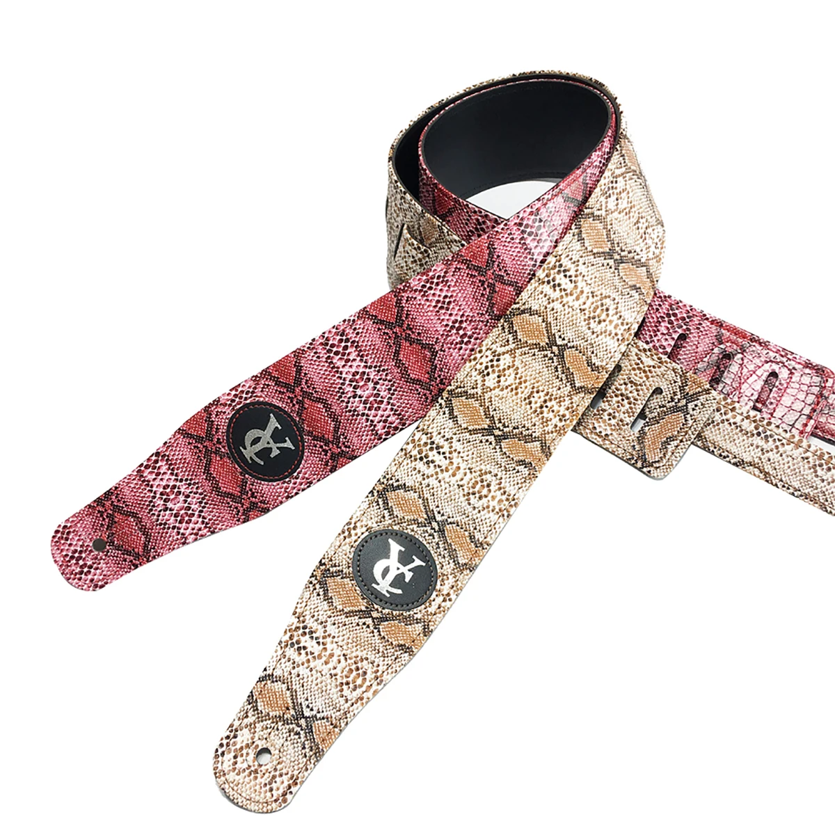 Faux Snake Skin Guitar Strap,Pink & Yellow Adjustable Guitar Strap for Electric Acoustic Guitar, Length 128cm‑145cm
