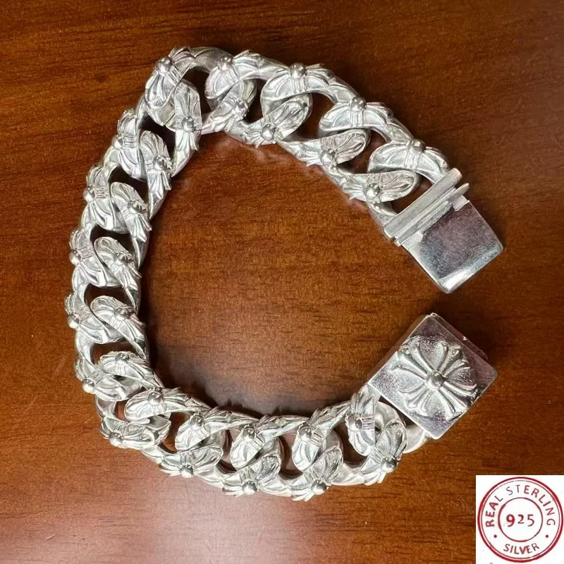 

New Vintage Tibetan Silver Bracelet Unisex Cross Flower Design Hip Hop Punk Retro Rock Smooth Finish