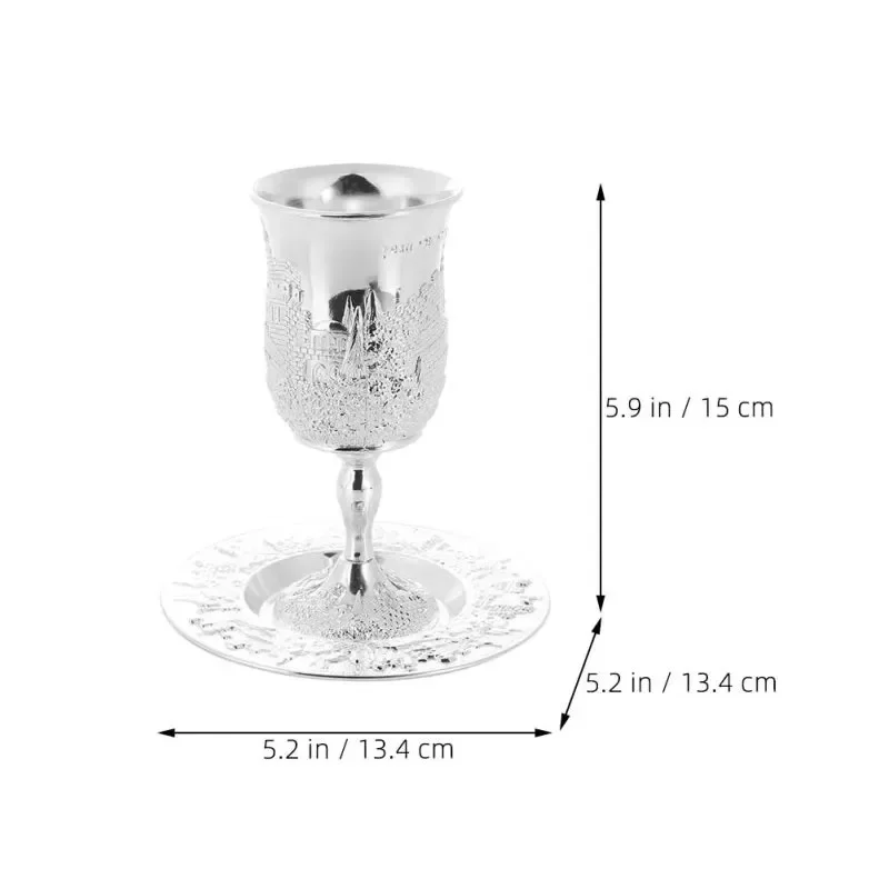 Golden Silver Cup Plated Kiddush Nickel Plated Wine Cup with Saucer Judaica Shabbos Wine Cup Passover for Shabbat Havdalah Gift