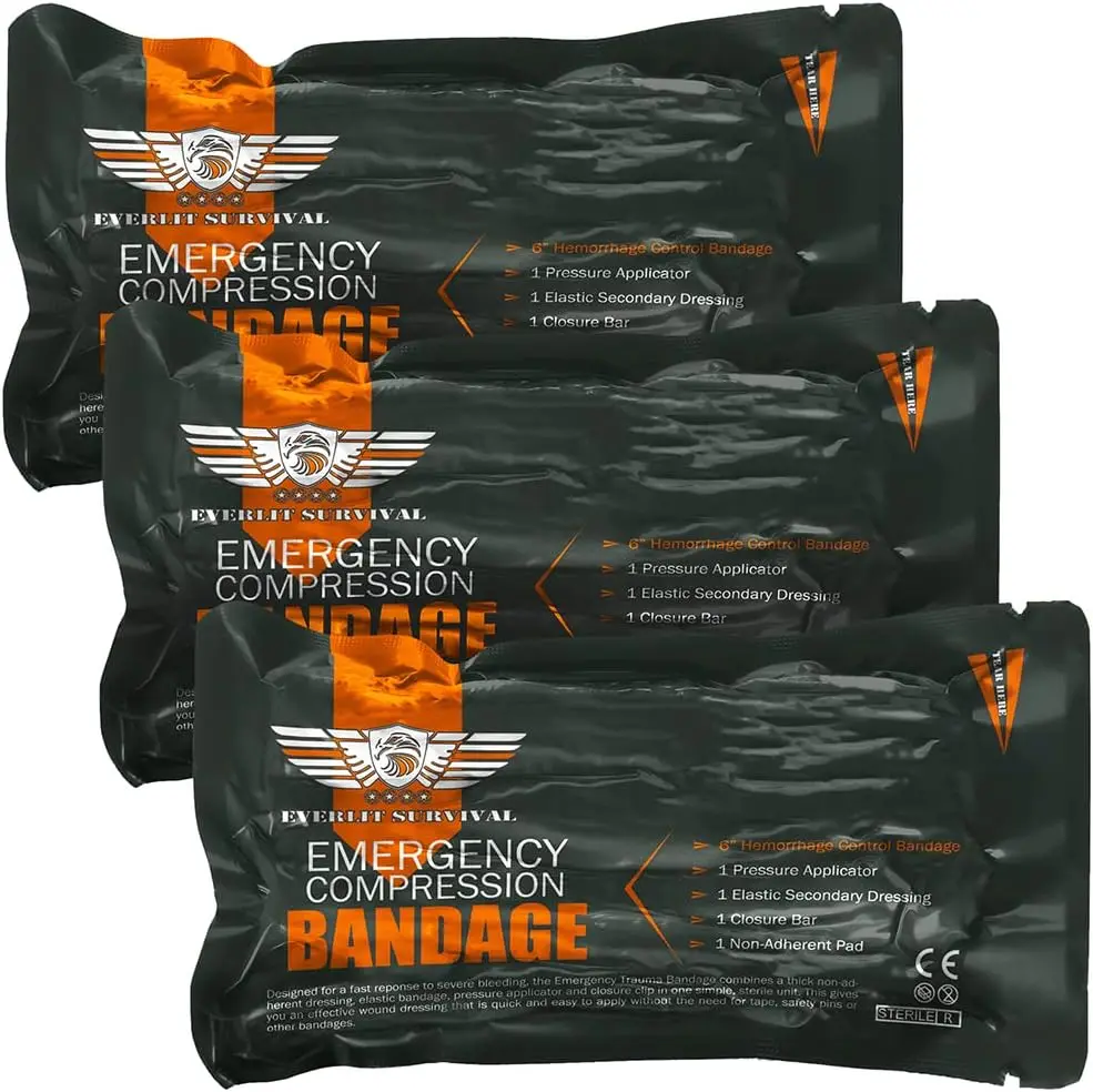 Apósito de compresión estéril de 6 pulgadas para traumatismos y heridas por presión, sellado al vacío para control de hemorragias, kit de primeros auxilios