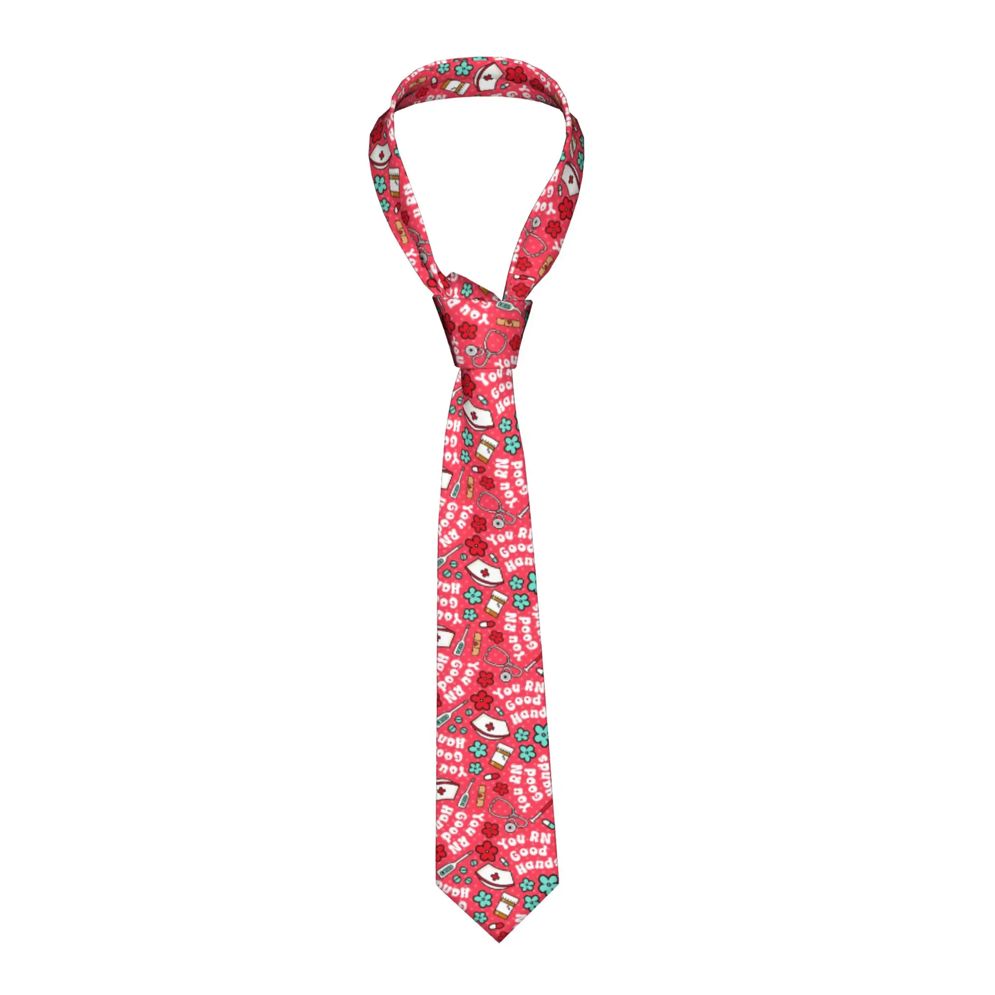 Nurse You RN Good Hands  Neck Tie for Men Formal Nursing Floral on Cherry Red Silk Office Neckties