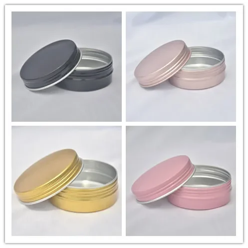 

50pcs 60ml Aluminum Round Empty Refillable Bottles Tin Cans Box Silver Cream Jar Pot Case Screw Thread Lid Lip Balm Container