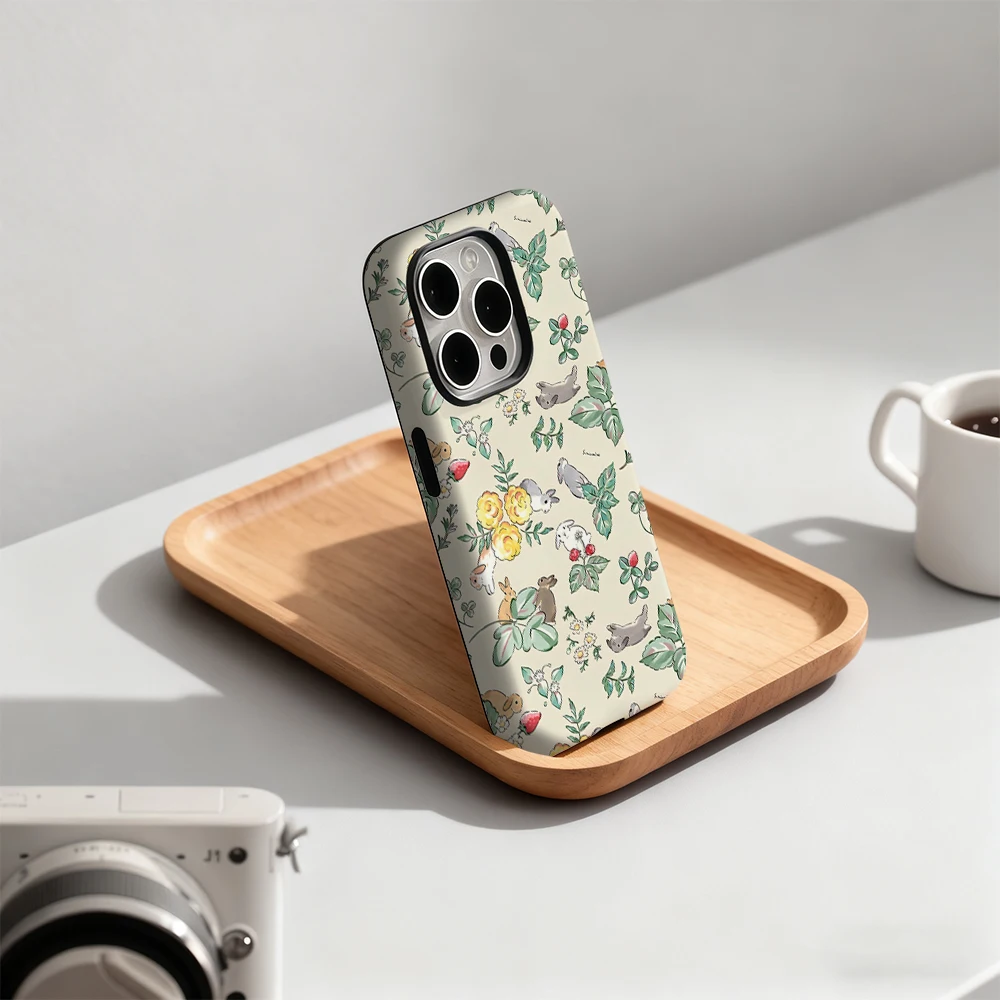 

Luxury Bunny Garden Phone Case for iPhone 17 16 15 14 13 12 11 Pro Max Air Plus Luxury Double-layer Back Cover