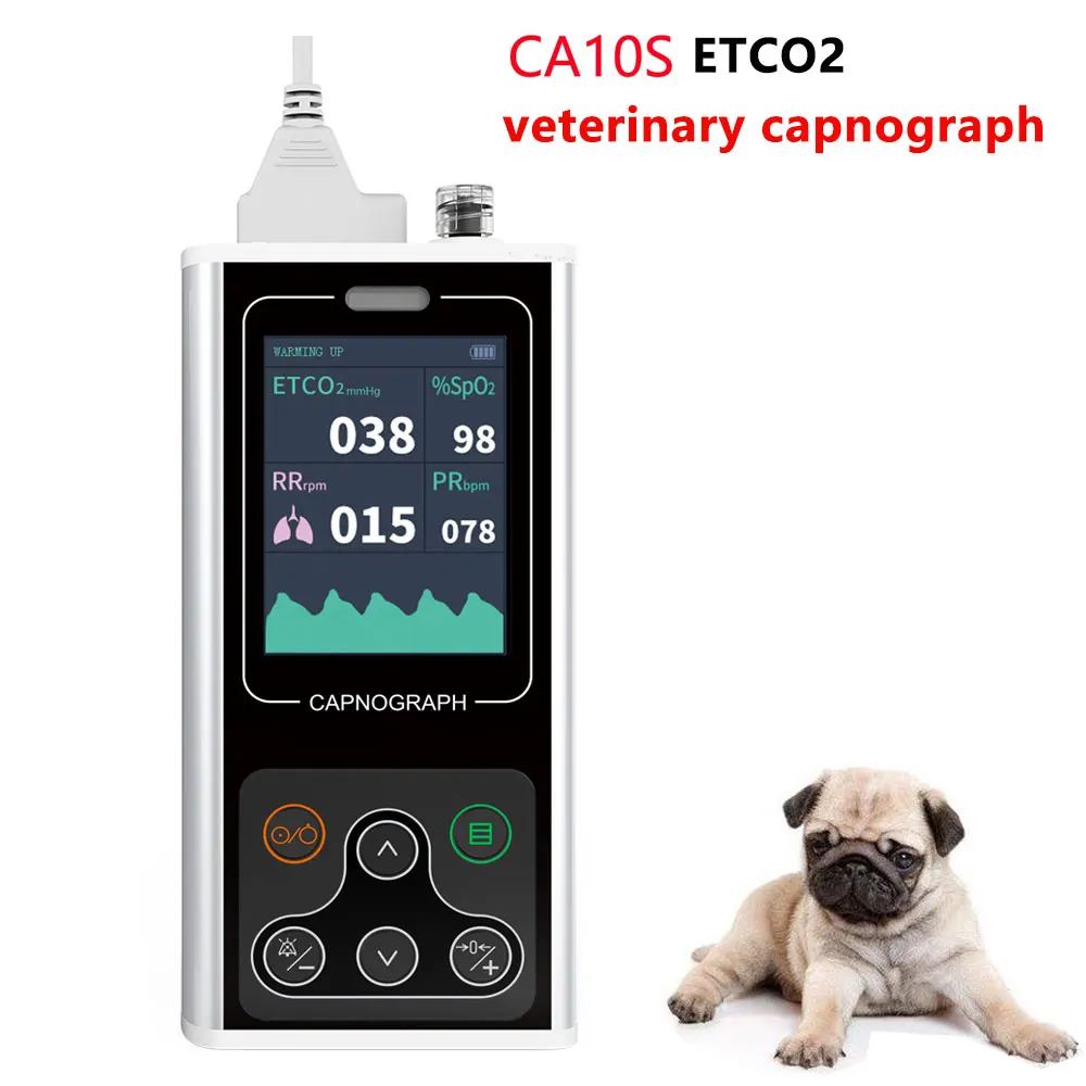 CA10S Portable Human Veterinary Etco2 Capnograph Monitor Patient Respiratory Waveform Compensation SPO2 PR RESP Monitor