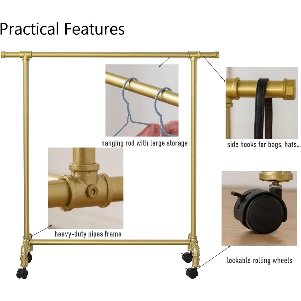 Kids Rolling Clothes Rack with Hooks, Portable Metal Garment Hanger for Children's Room Organization