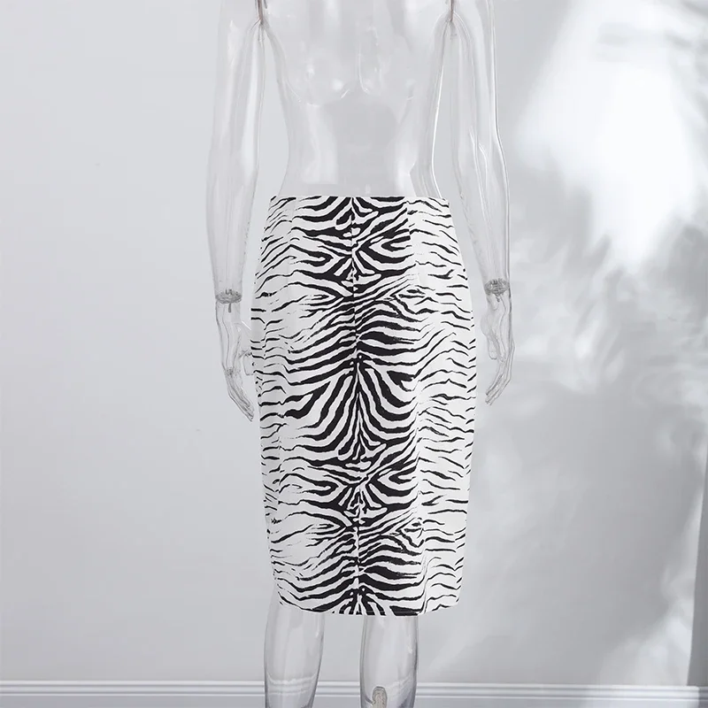 Vintage Damen Zebra-Print Midi-Rock mit niedriger Taille, geradem Schnitt und Reißverschluss, knielanger Rock für Damen, Sommer 2026, vielseitig kombinierbare Unterteile – Detail 2
