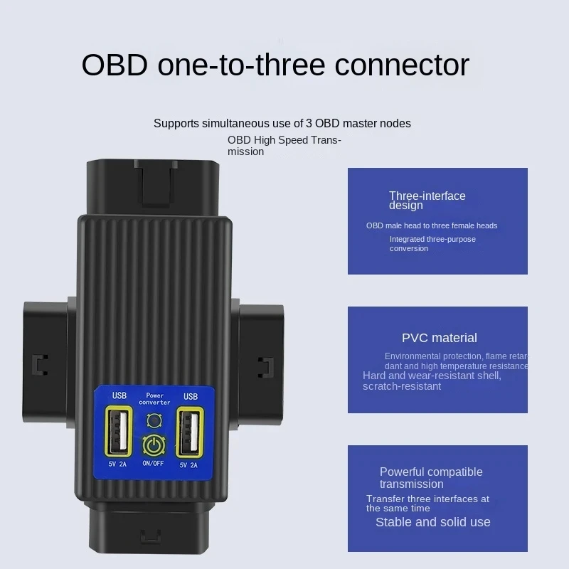 Obd2 16pin Plug with Dual 5V 2A USB Ports for Car HUD Mobile Phone DVR Etc Electronic Power Converter Connectors OBD Adapter