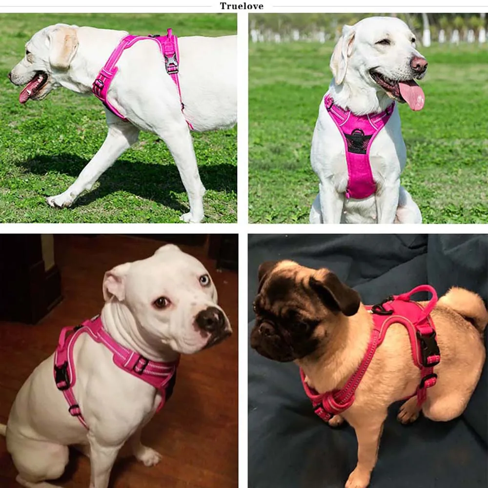 Truelove No Pull Padded Dog Harness 3M Reflective Nylon Pet Vest Harness for Dogs Adjustable Straps Handle Design Bulldog Pug