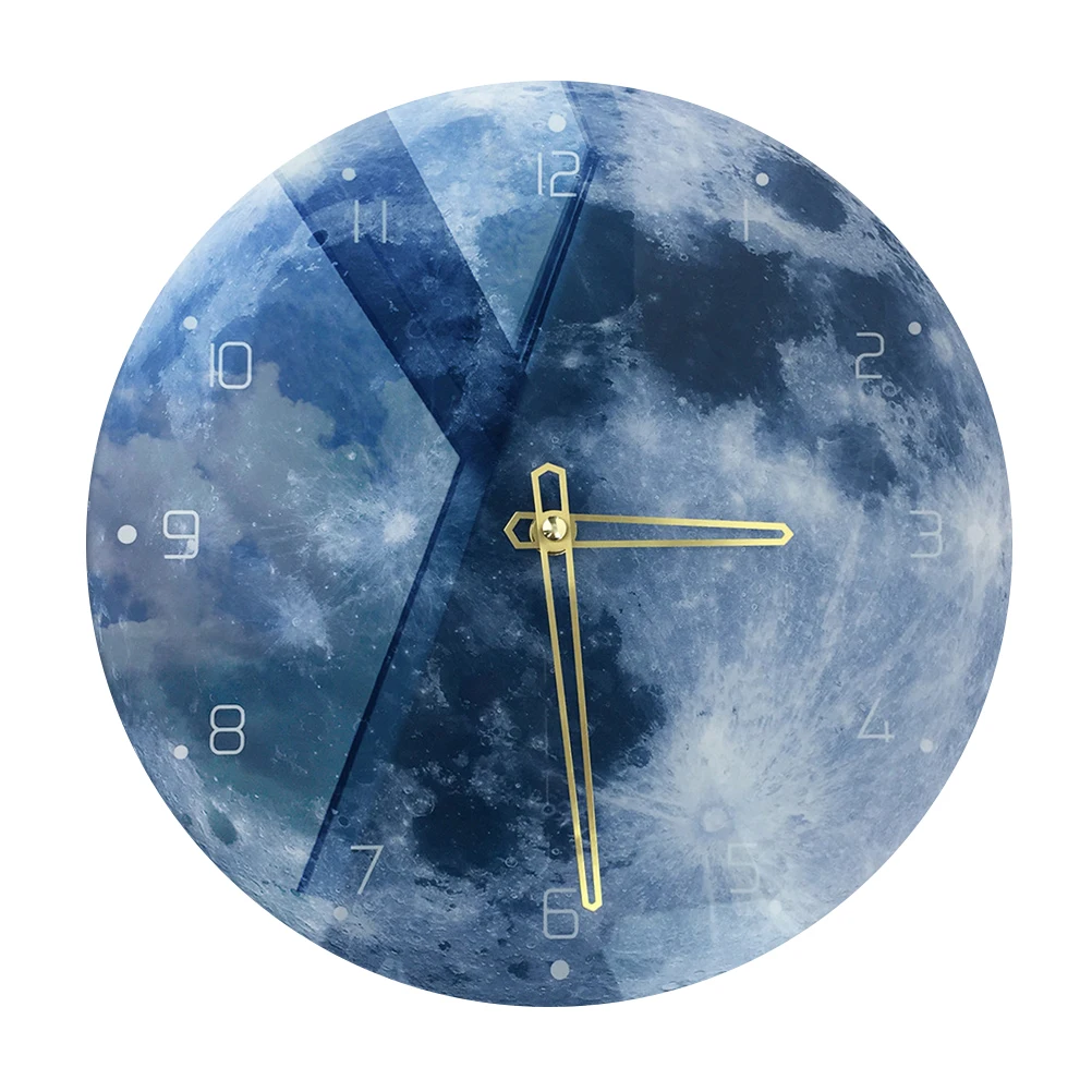 

Marble Clock Wall Moon Pattern Decor for Living Room Hanging Bedroom Creative Shaped