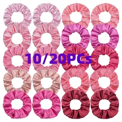 6/10/20pcs Pink Silk Hair Scrunchies Solid Color Elastic Hair Band  Women Girls Ponytail Holders Chic Hair Rope Hair Accessories