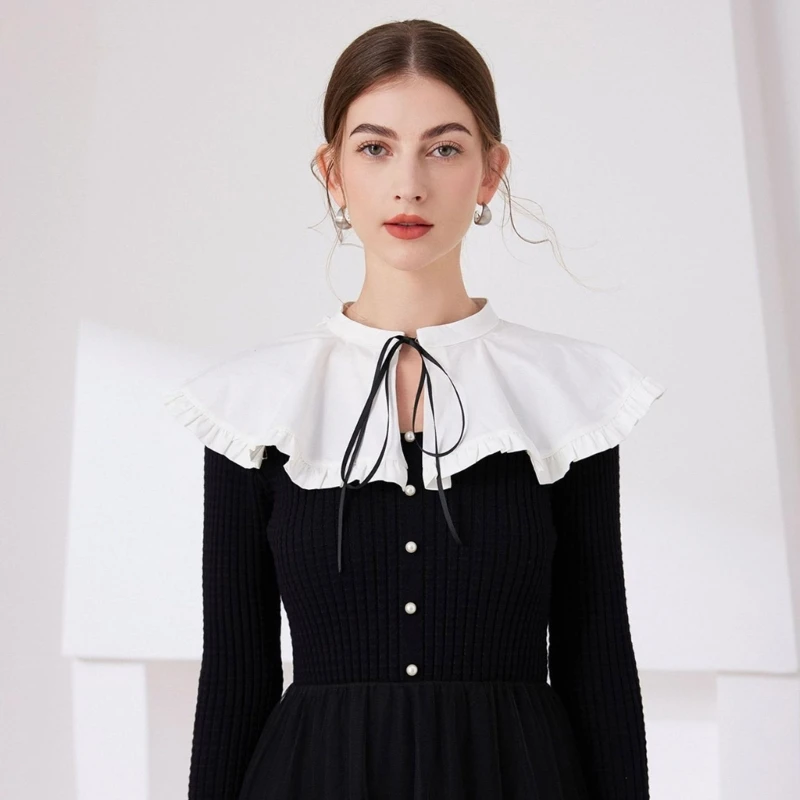 SZL Ruffle Trim False Collar for Women Elegant Tie Up Detachable Blouse Collar for Dress Shirt Female Fashion Accessories