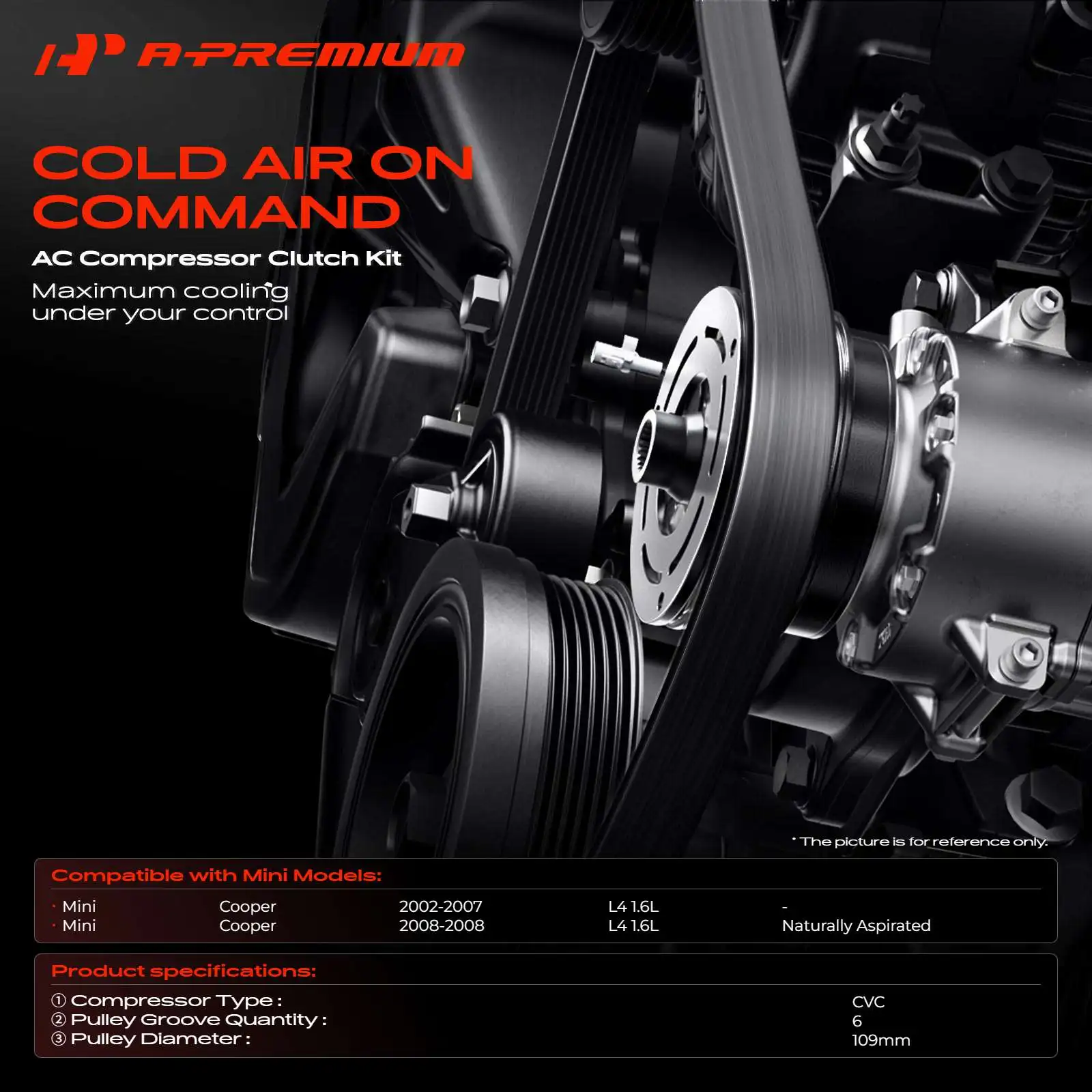 A-Premium AC Compressor Clutch Kit with 6 Groove Pulleys for Mini Cooper 2002-2008