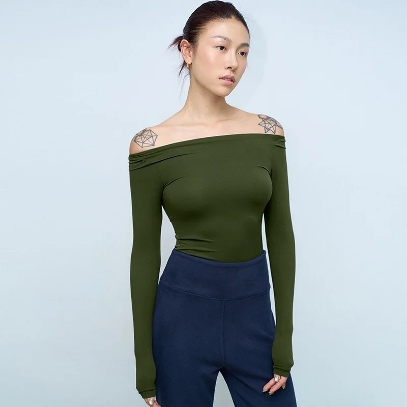 

2026 New Arrival Women's Boat Neck Long Sleeve Tee Upgraded Double Layer Niche Style Slim Fit Top