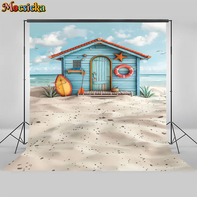 Newborn Birthday Party Decoration Background Beach Cabin Pink Willa Decoration Cake Smash Baby Shower Backdrops Studio Props
